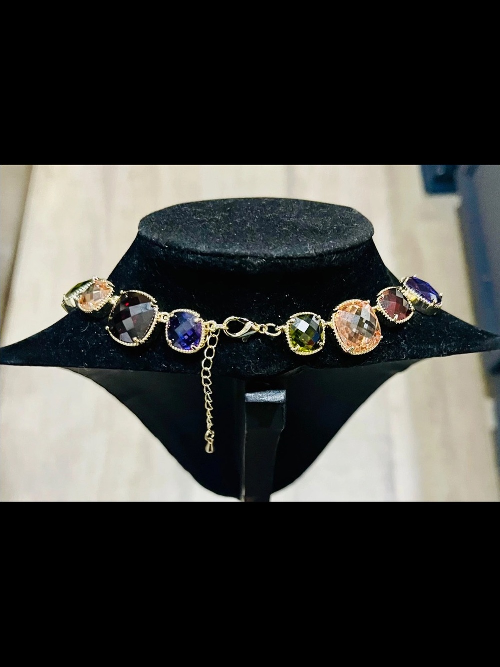 Vintage Gold Tone Multicolor Checkerboard Cubic Zirconia Station Necklace READ… - Picture 7 of 12